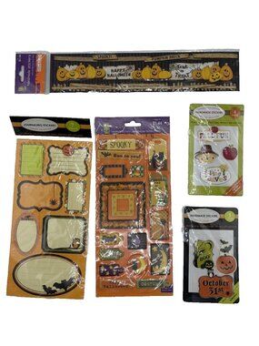 Scrapbook Kit Fall Halloween Sticker Lot Of 5 Packages Unused Spooky Fall Bat
